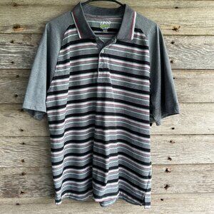 Izod Men's Slim Fit Polo Shirt Gray Striped Size XL Polyester/Cotton Blend